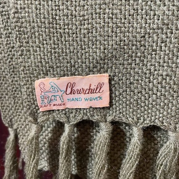 Churchill Hand Woven Green Brown Cream Colored Scarf Wrap Wool Woven Throw - Picture 4 of 6